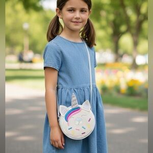 New. Cat & Jack Glittery Unicorn Donut Bag - Silver and Pink